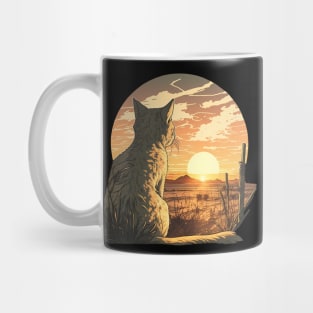 Cat Watching Sunset Scene Mug